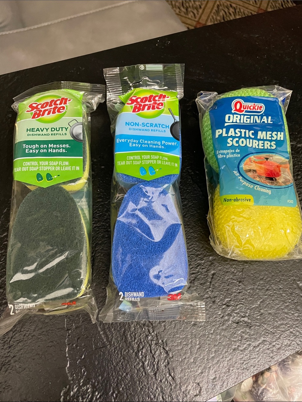Heavy Duty & Non-Scratch Dishwand Refills - Green & Blue & 2Pk Scourers All New